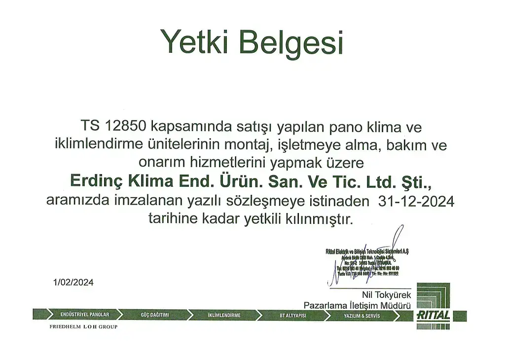 Erdinç Klima 2024 yetkili servis belgesi