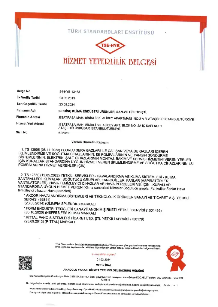 TSE Hizmet Yeterlilik Belgesi TS 13905 ve TS 12850