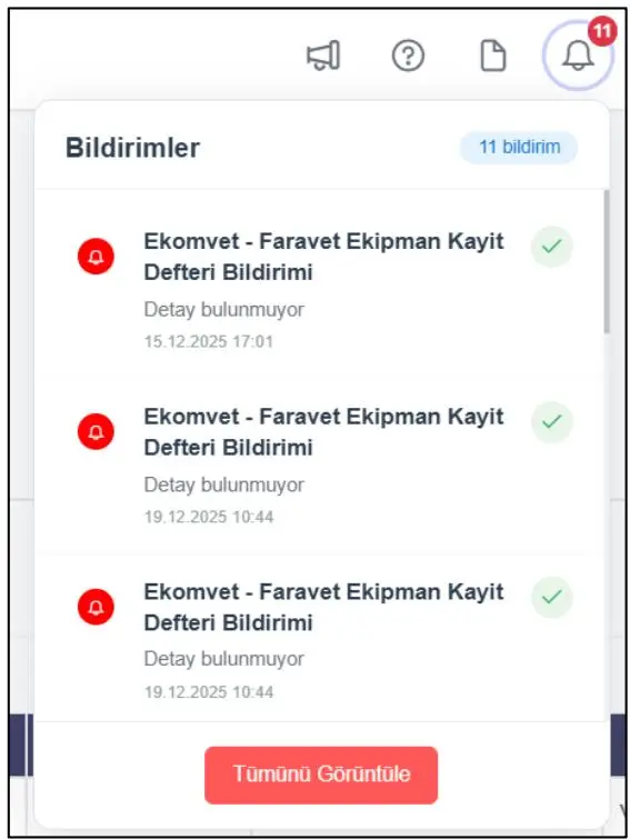 EKOMVET bildirimler menü ikonu