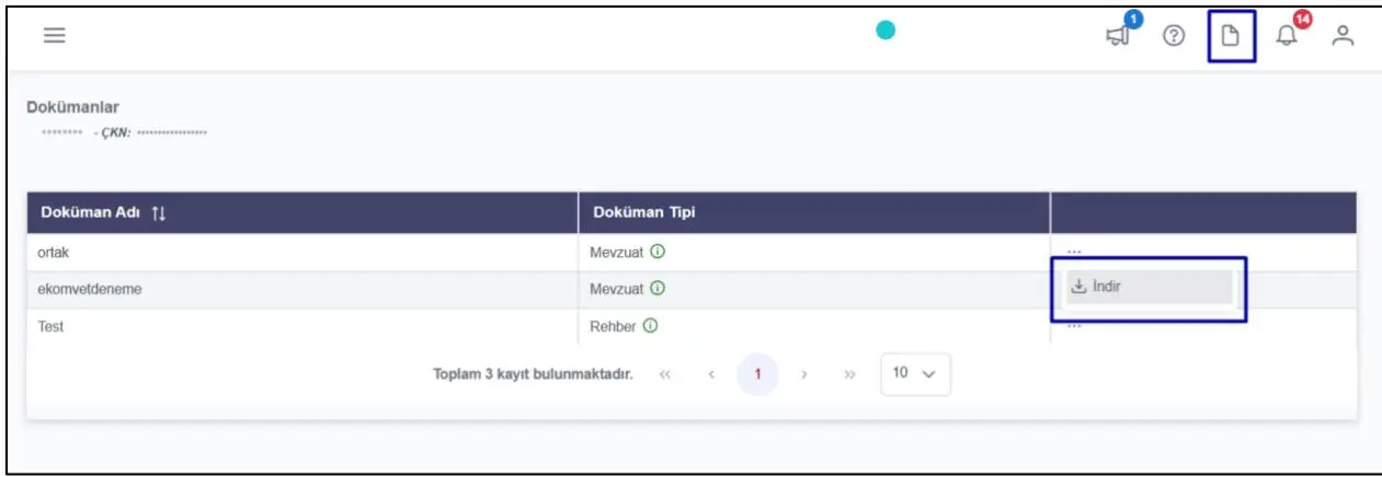 EKOMVET dokümanlar sayfası