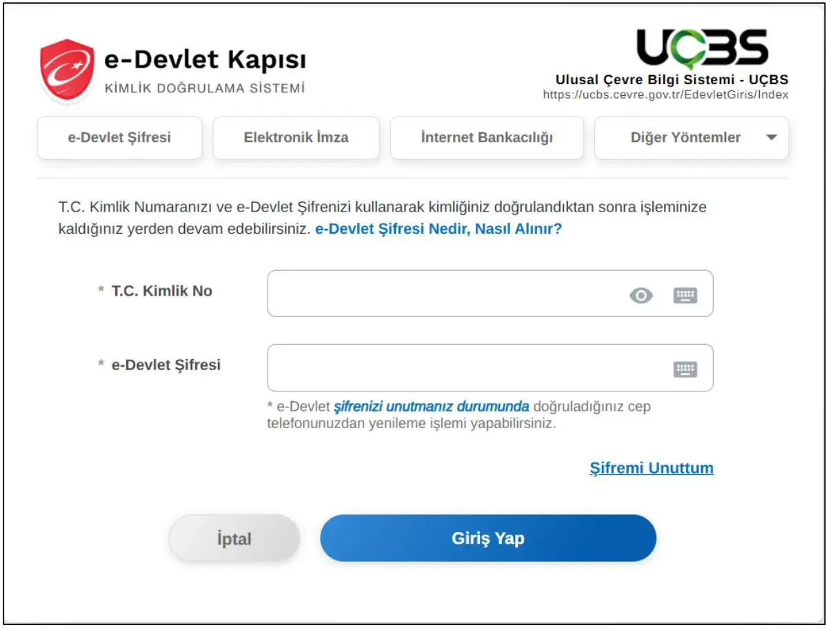 EKOMVET e-Devlet ile kimlik doğrulama ekranı