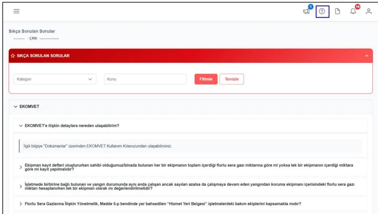 EKOMVET sıkça sorulan sorular sayfası