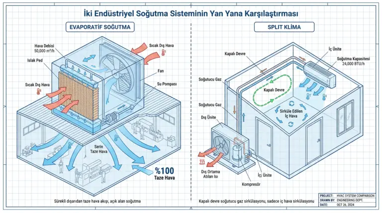 Evaporatif Soğutma mı Split Klima mı? Endüstriyel Tesisler İçin Karşılaştırma