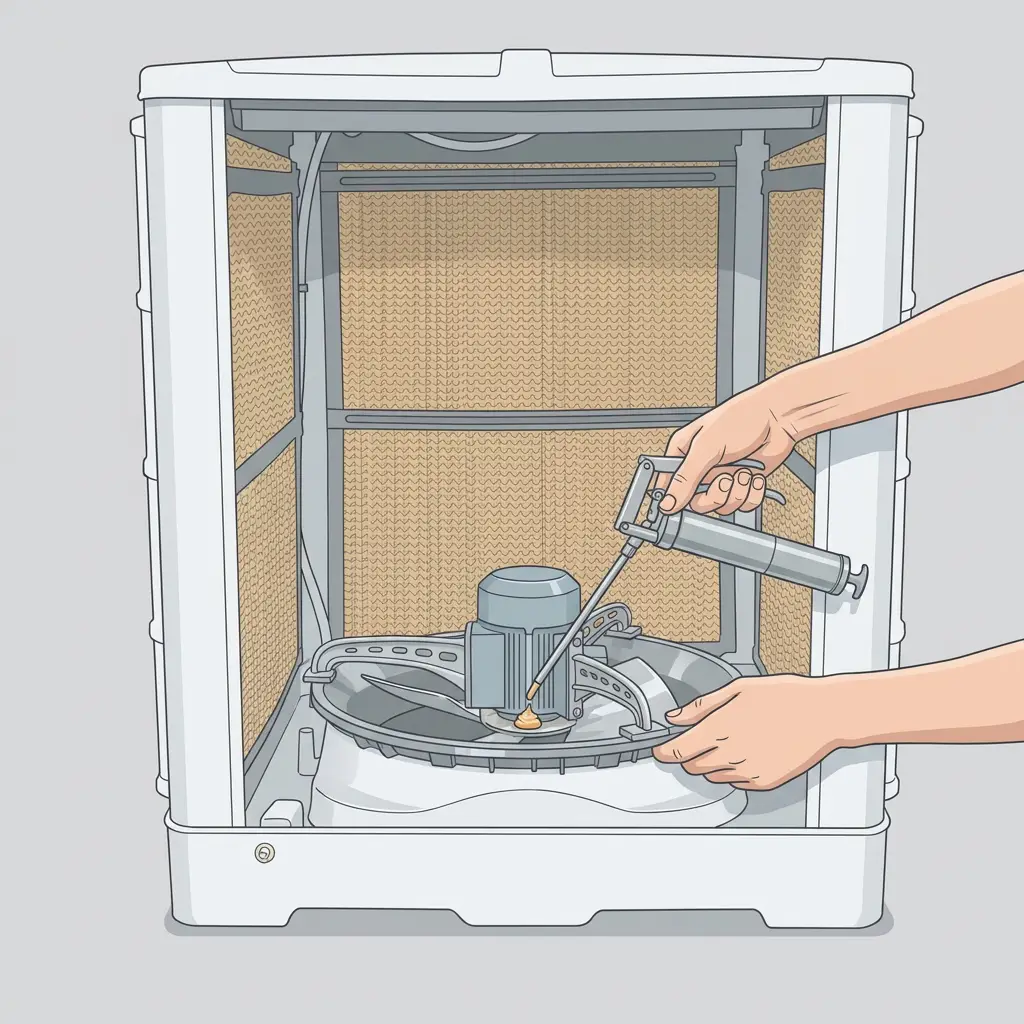 Evaporatif soğutucu motor ve radyal fan rulmanının gres tabancasıyla yağlanması