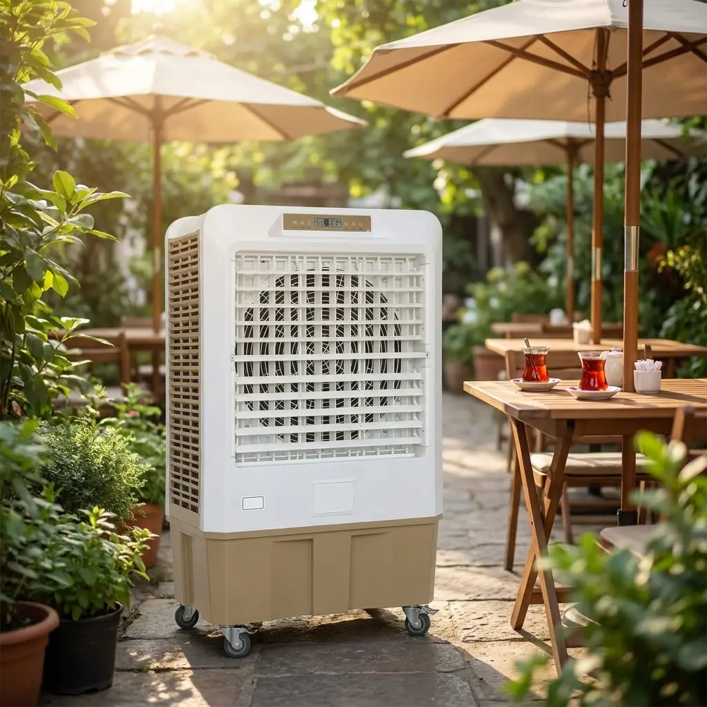 EK-90 evaporatif soğutucu kafe ve çay bahçesinde kullanım